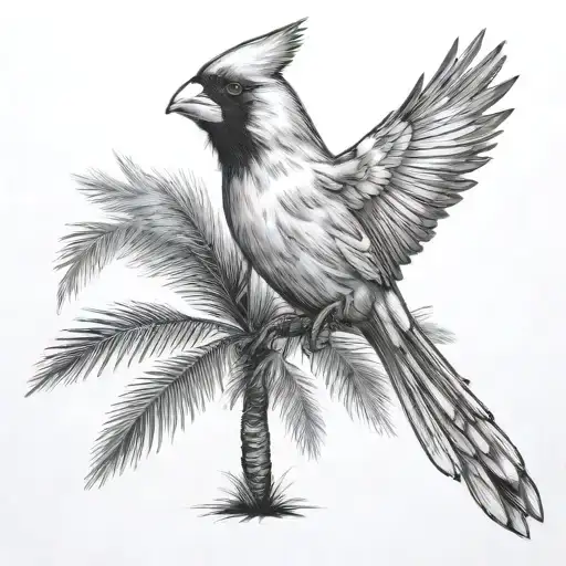 Cardinal Flying And Palm Tree