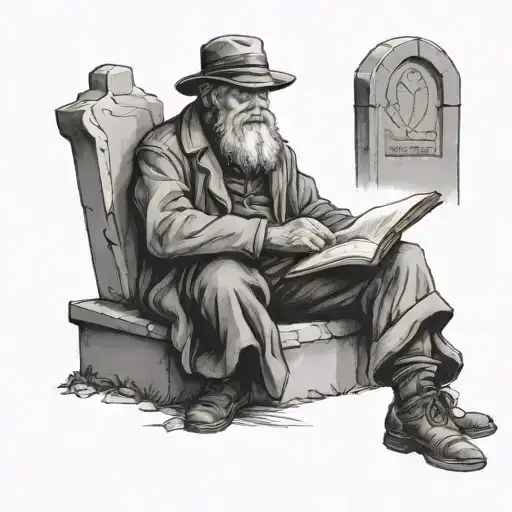 An Old Bearded Irish Peasant Sitting Against A Tombstone With A Journal In His Lap