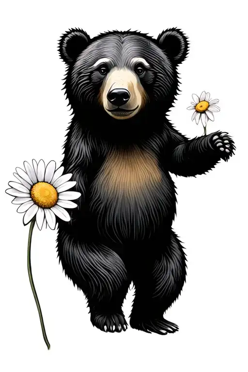 Mama Bear With Daisy Flower Blooming