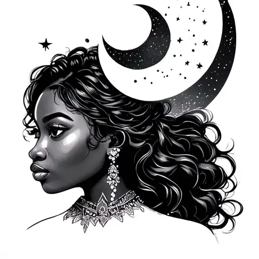 Black Woman With Moon And Stars