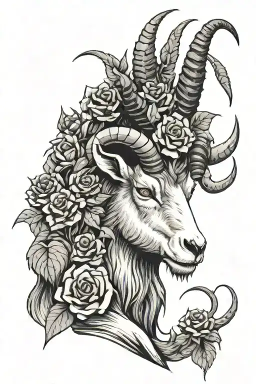 Scary Mountain Goat With Rose Thorns Around Its Neck