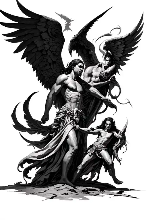 Good Versus Evil Scene With Battle Angels Demons