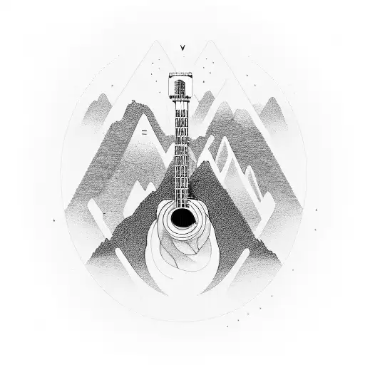 A Mountain Range Formed By Soundwaves With A Guitar At Its Peak