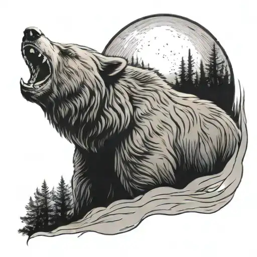 Grizzly Bear And Wolf Howling At The Moon Oldham Name