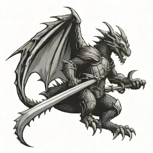 Dragon Fighting Knight Holding A Sword