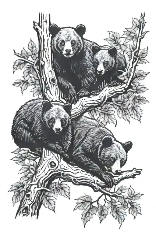 Black Bear Cubs In Trees
