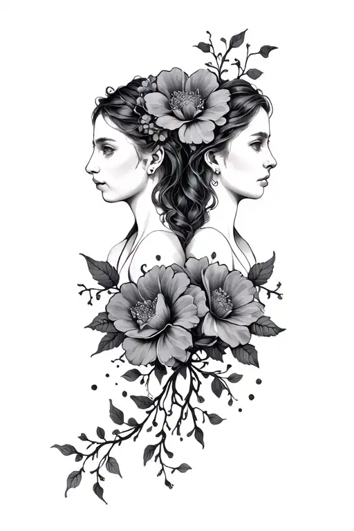 Floral Gemini Twins With Vines