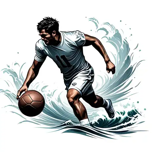 Ocean Waves Football Ball Runing Man Marathon