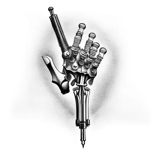A Tattoo Gun Morphing Into A Skeletal Hand Holding A Tattoo Needle