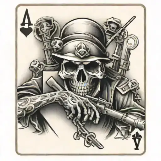 Death Playing Cards With Soldier Holding A Gun