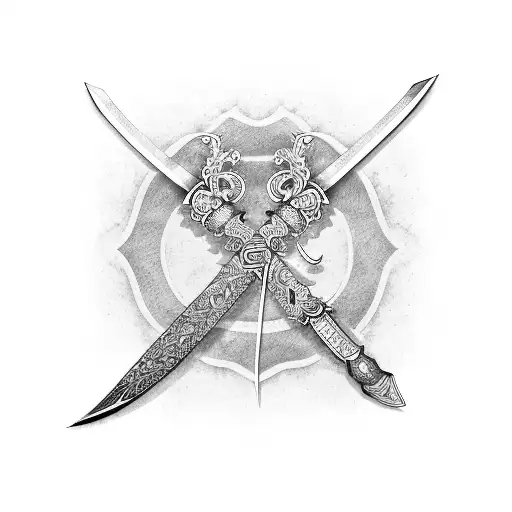 A Katana Sword Wrapped In A Black Belt With Kanji Symbols