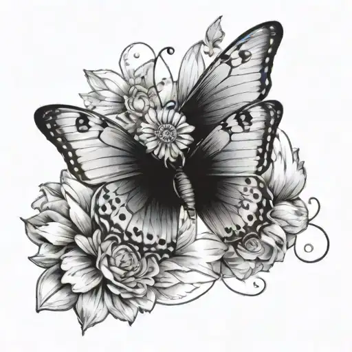 Two Birth Dates With Protective Hands And A Small Butterfly Flying To The Sunshine