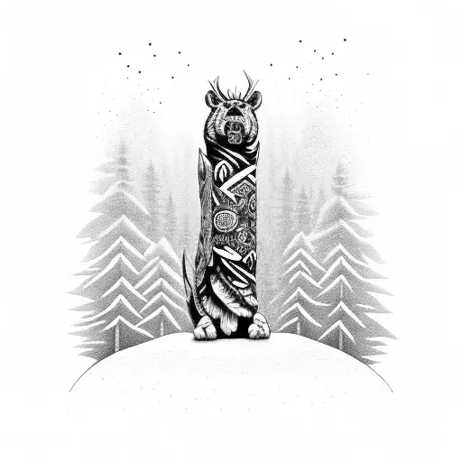 Animal Totem Pole In A Forest