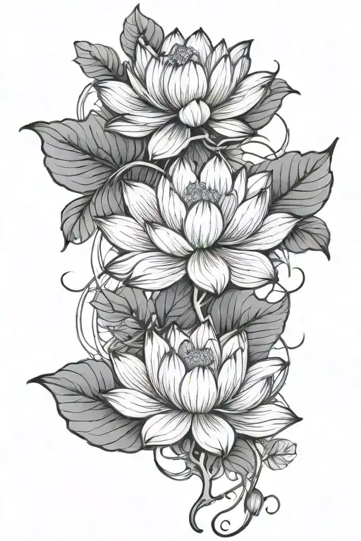 Lotus Flowers With Vines Growing