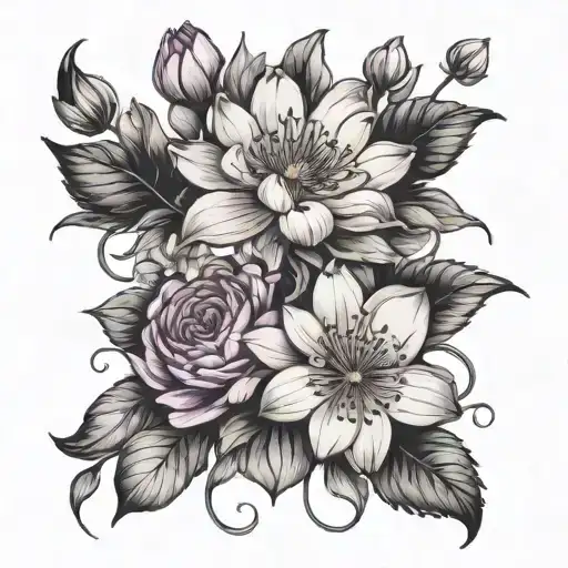 Simple Bouquet With Violet Cherry Blossom Water Lily Peony And Cosmos Tied With Rope Bow