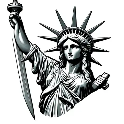 Rebellious Lady Liberty Statue Holding Sword