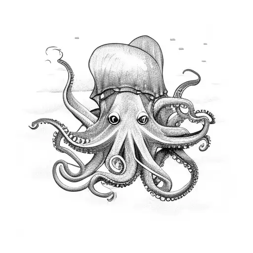 Octopus Attacking A Ship In A Stormy Night