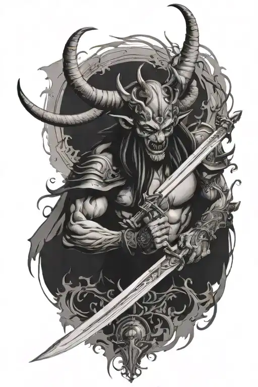 Demon Angel With Horns And Sword