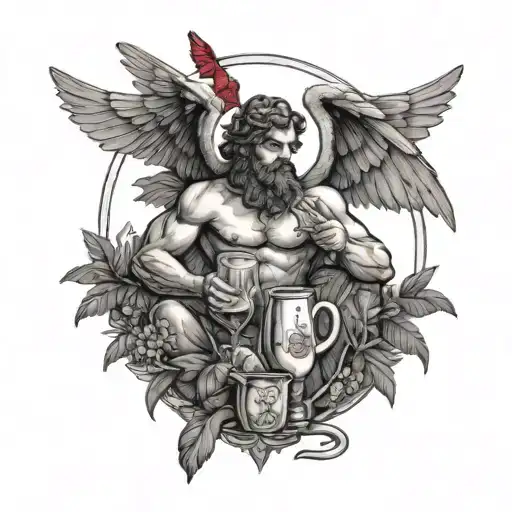 Cupid Enjoying Tropical Cocktails In A Medieval Tavern Setting