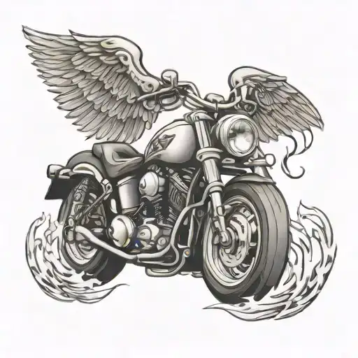 Skull Motor Bike Piston Flames Wings