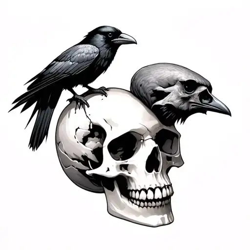 A Raven Perched On A Decayed Skull