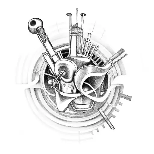 A Car Engine Designed To Look Like A Heart With Musical Instruments Incorporated