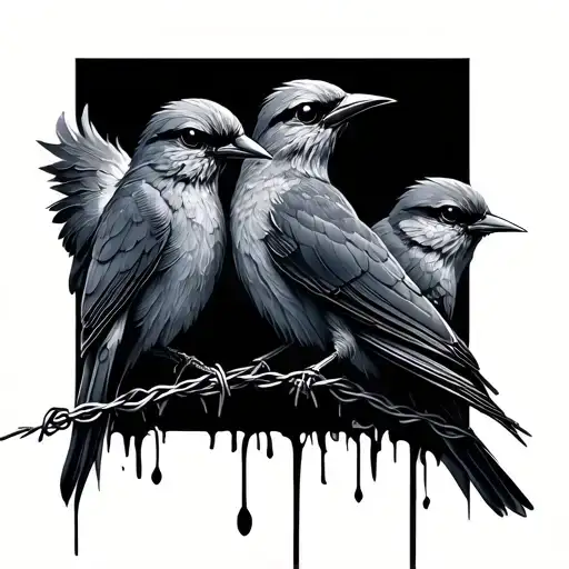 Thin Abstract Birds With Barbed Wire Wrapped Loosely
