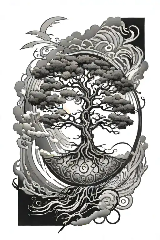 Tree Of Life With Sunrise Integrated In A Storm