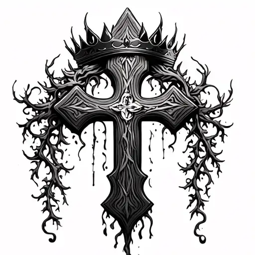 Cross With Crown And Vines Coming Down