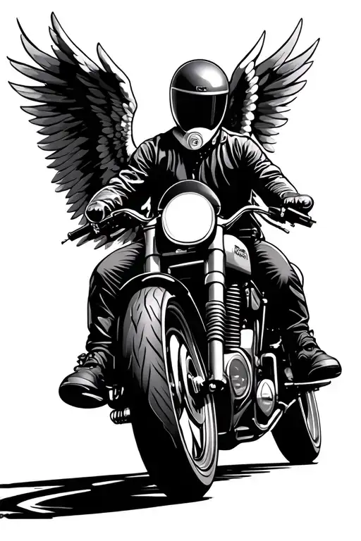 Motorcycle Rider With Angel Wings Walking Away