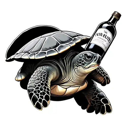 A Marine Turtle With A Bottle Of Rum In The Hands