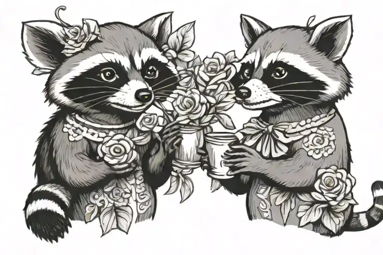 Girly Best Friends Possum And Raccoon Holding Cigarettes With Flowers