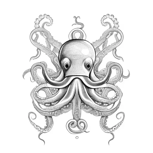 Octopus Tentacles Morphing Into An Anchor With Alien Symbols