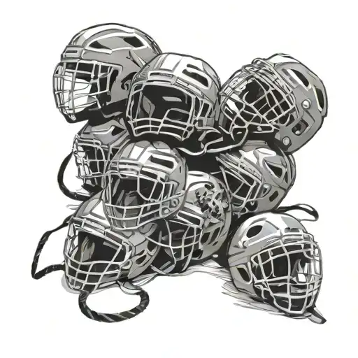 A Pile Of Dumped Hockey Helmets
