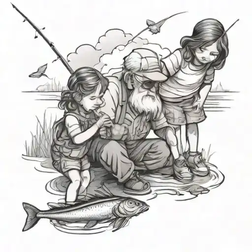 Little Girl With Her Grandpa Fishing