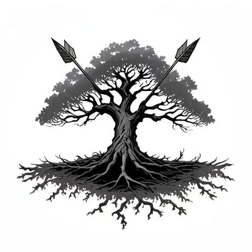 Tree With 4 Arrows Stuck Inside