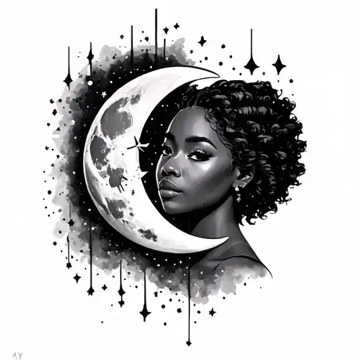 Black Woman With Moon And Stars