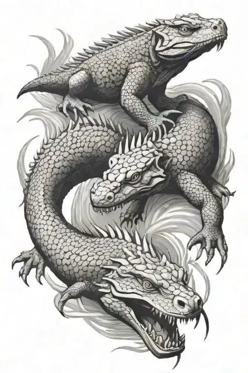 Komodo Dragon Fighting Tiger