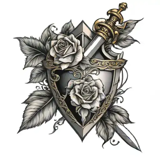 Shield Sword And Roses Entwined