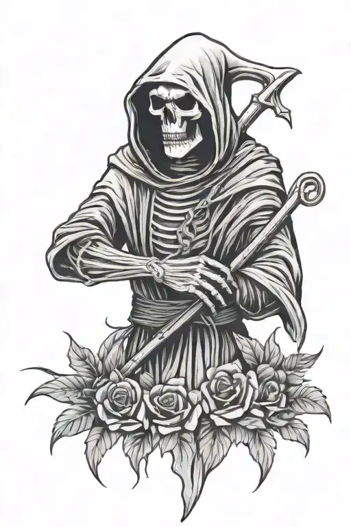 Grim Reaper Holding Flower Bouquet