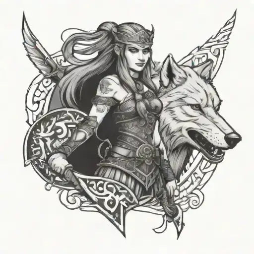 Viking Girl Warrior Wolf