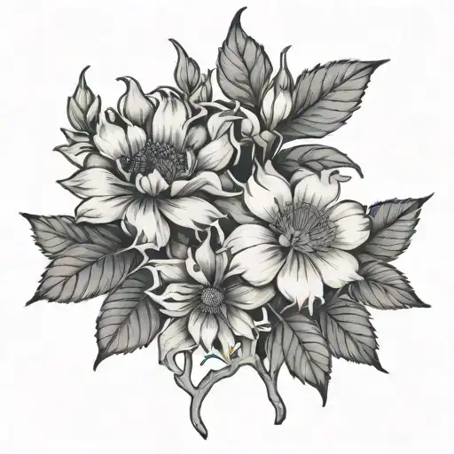 Sketched Botanical Illustrations Of Unique Flowers Found In A Gothic Garden