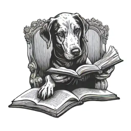 Dog Falling Asleep Reading A Book Open In Front