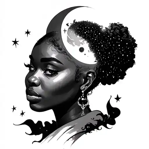 Black Woman With Moon And Stars