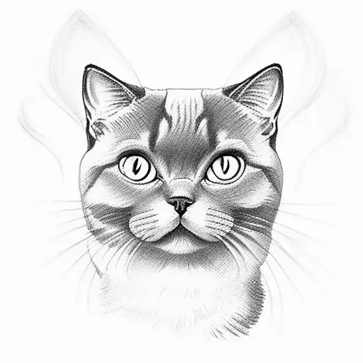 Create A Tattoo Design Using The British Shorthair Blue Point Cat Breed And Using Blue Eyes
