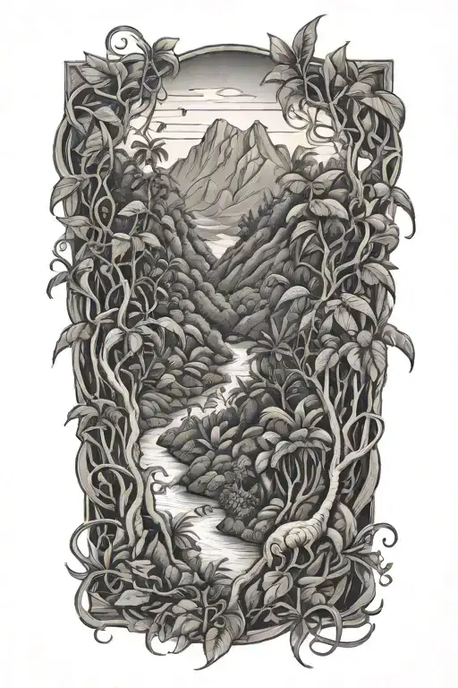 Jungle Vines Wrapping Around Mountain Scene