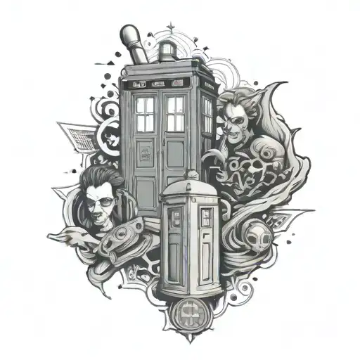 Dr Who Themed Tattoos And Marvel Themed Tattoos On 1 Arm Together