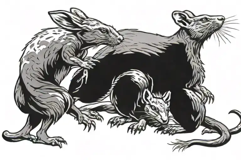 Standing Rabbit And Rat Surronding By Dragon Wrapped