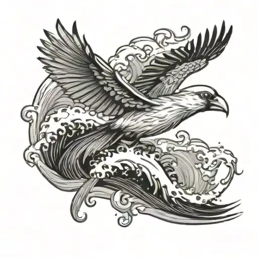 Flying Cardinal Under Ocean Wave Breaking With A Palm Tree