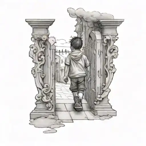 Little Boy Walking To Heaven Gates